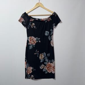 Iris floral bodycon midi black Dress women’s size large